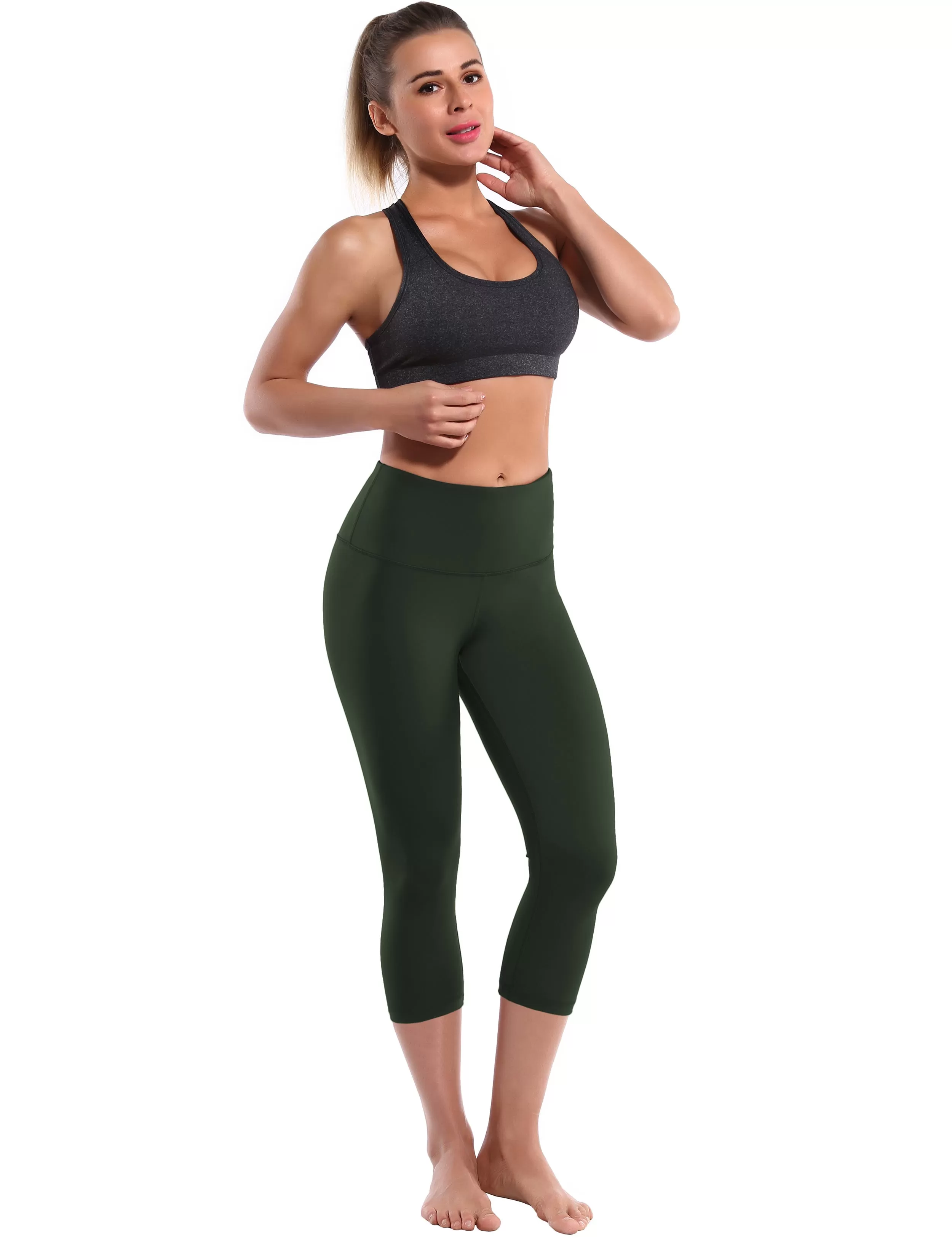 19 High Waist Crop Tight Capris olivegray_yogastudio