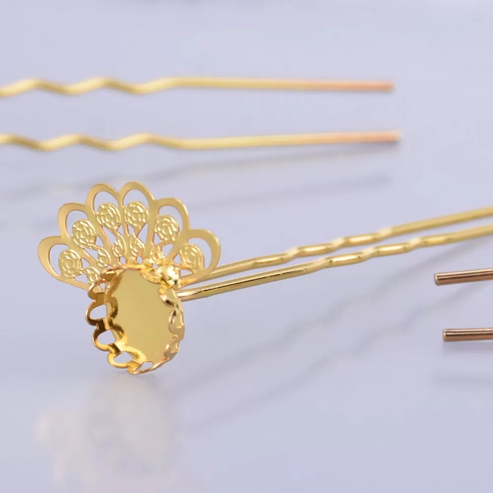 75mm U style Hairpin Making Wedding Hair Accessories 10mm bezel Hair forks Hair Pin Hair Stick gold 10pcs