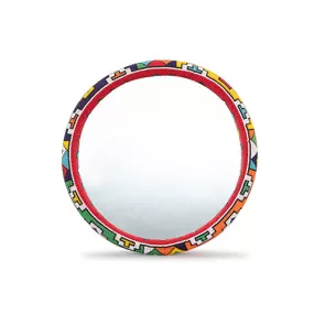 Beaded Mirror Medium | Red Rim with Geometric Shapes