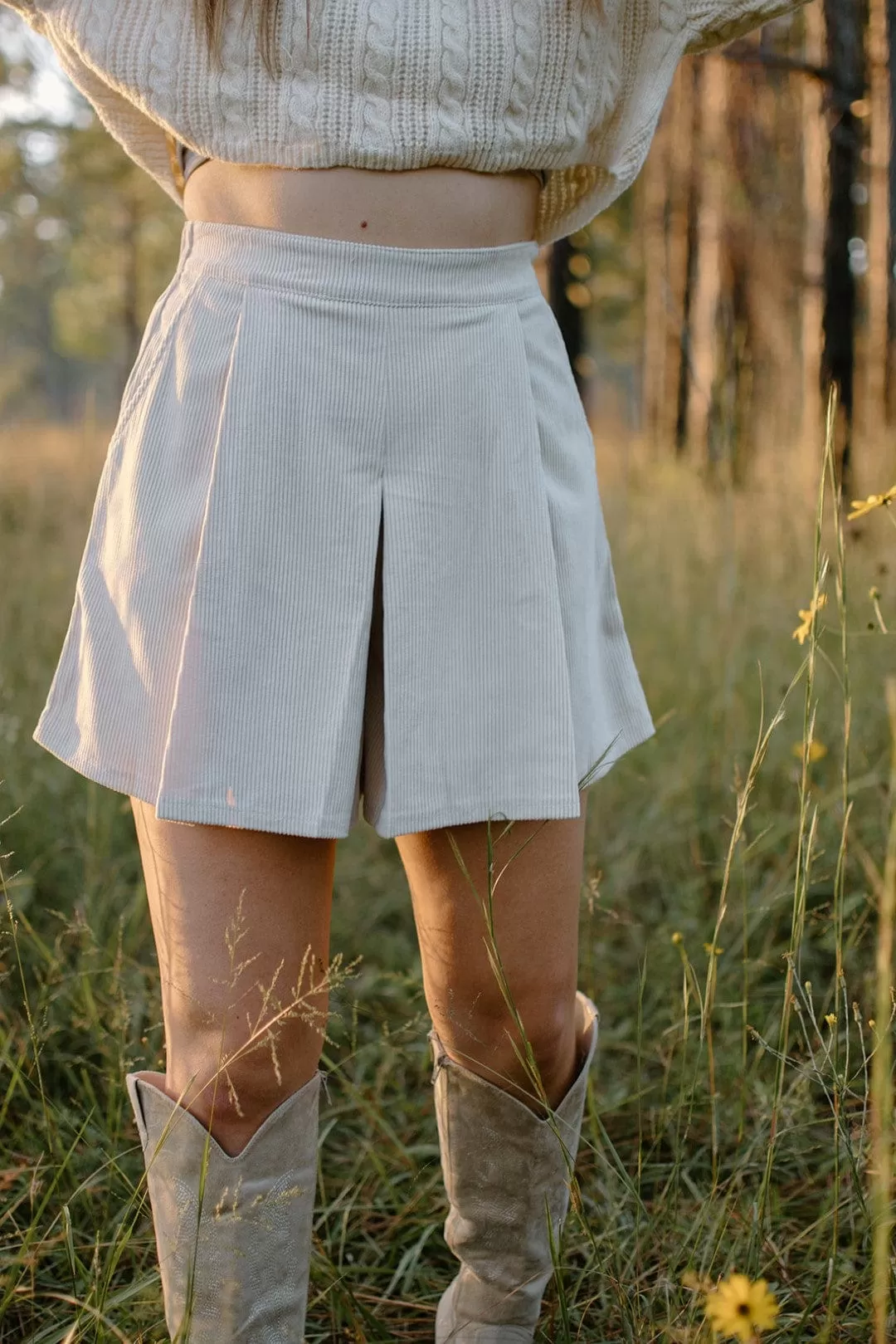 Beige Corduroy Tennis Shorts