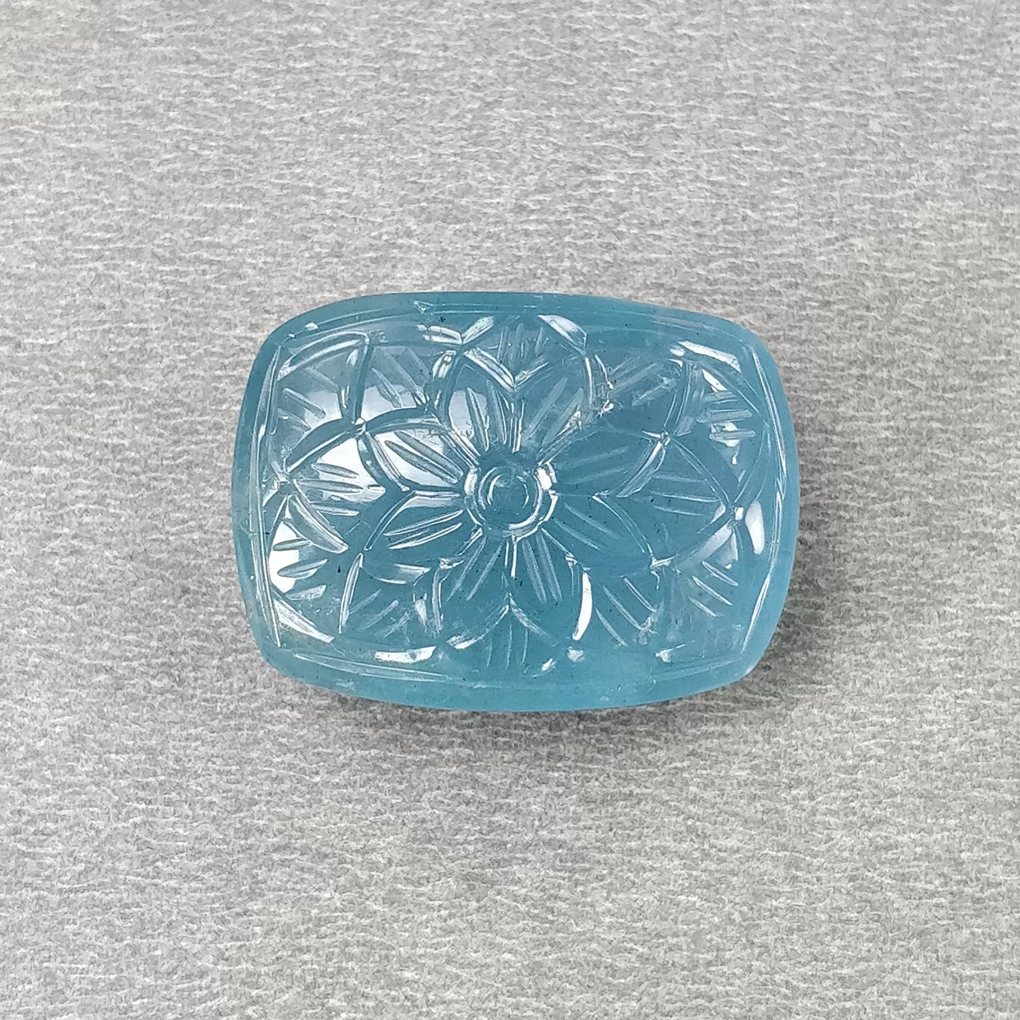 BLUE AQUAMARINE Gemstone Carving  : 46.50cts Natural Untreated Aqua Both Side Hand Carved Cushion Shape 26.5*20mm