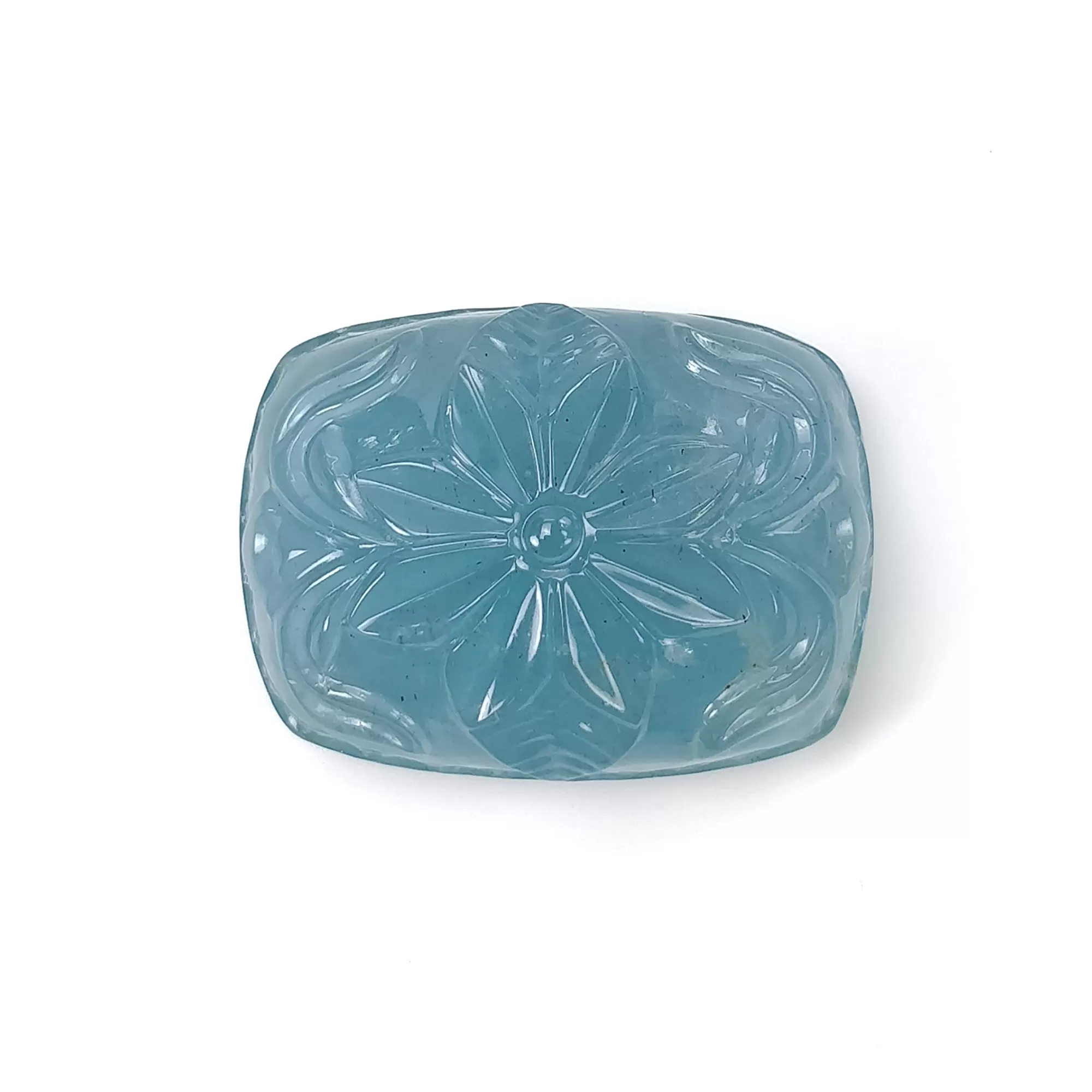 BLUE AQUAMARINE Gemstone Carving  : 46.50cts Natural Untreated Aqua Both Side Hand Carved Cushion Shape 26.5*20mm