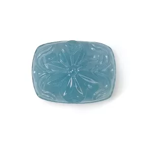 BLUE AQUAMARINE Gemstone Carving  : 46.50cts Natural Untreated Aqua Both Side Hand Carved Cushion Shape 26.5*20mm