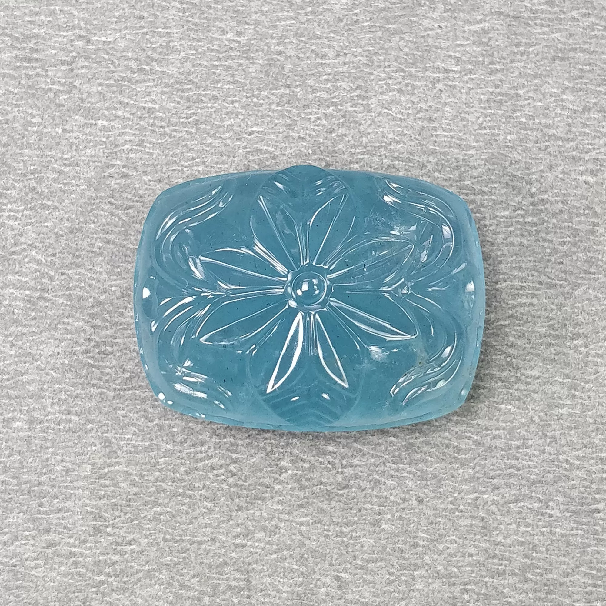 BLUE AQUAMARINE Gemstone Carving  : 46.50cts Natural Untreated Aqua Both Side Hand Carved Cushion Shape 26.5*20mm