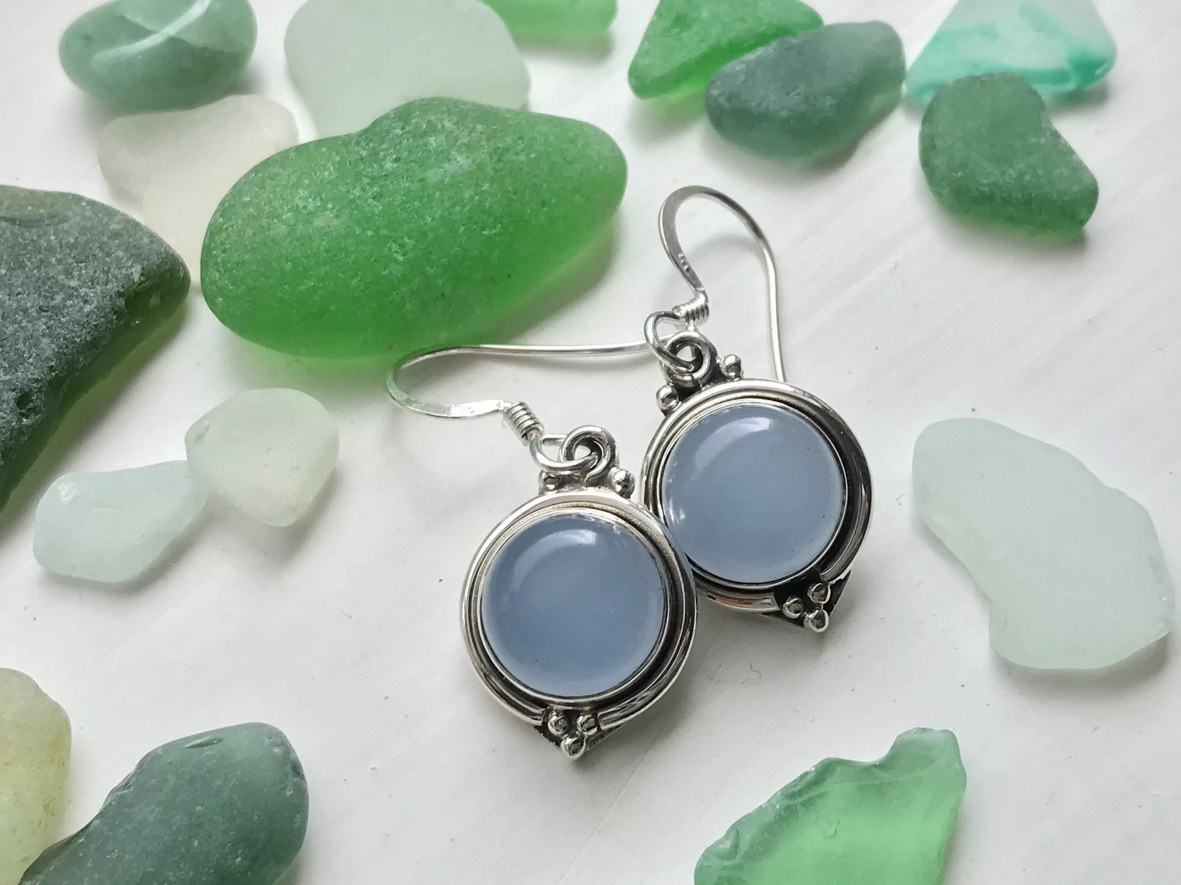 Blue Chalcedony Ari Dot Earrings