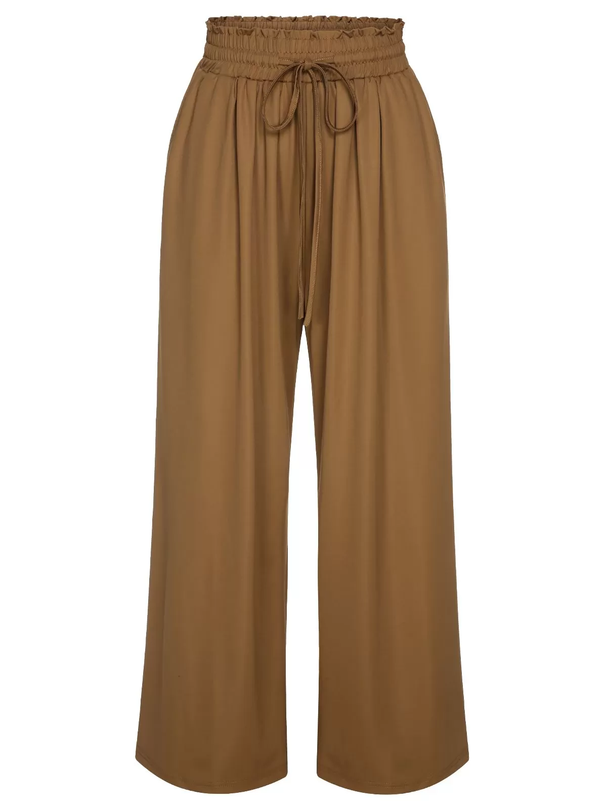 Brown 1930s Solid Shirred Waist Straight Pants