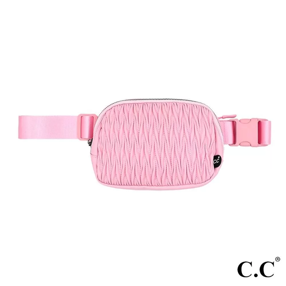 CC Vegan Leather Quilted Chevron Fanny Pack in Pink