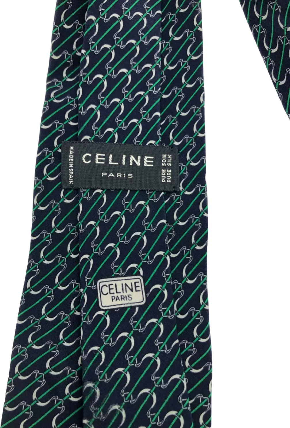 Celine Blue/Green Chain Link Pattern Silk Tie