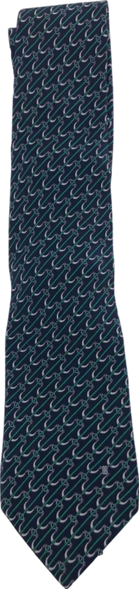 Celine Blue/Green Chain Link Pattern Silk Tie