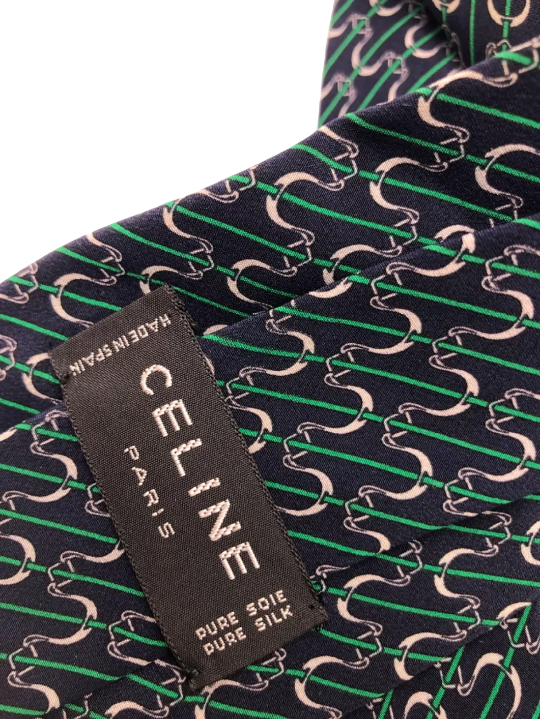 Celine Blue/Green Chain Link Pattern Silk Tie