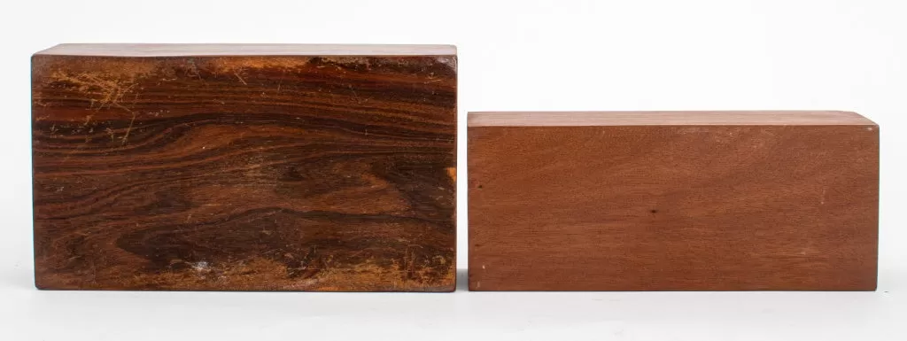 Chimu Textile Mounted Silver and Rosewood Boxes, Pair