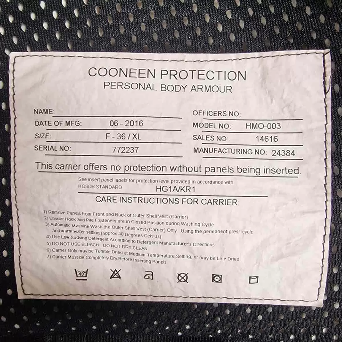 Cooneen Female Overt Stab Vest Bulletproof Body Armour - Used