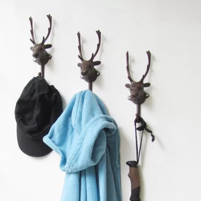 Decorative Deer Head Wall Mount Rack Stylish Cast Iron Hanger Hook