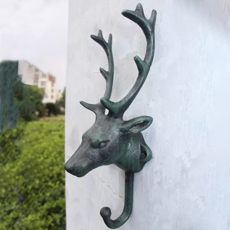 Decorative Deer Head Wall Mount Rack Stylish Cast Iron Hanger Hook