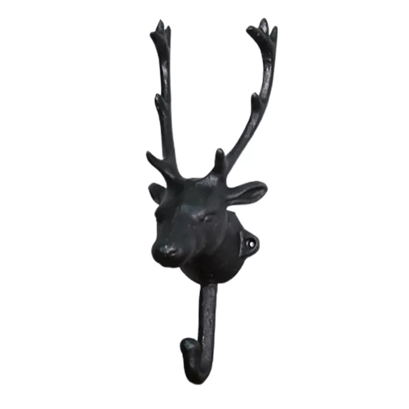 Decorative Deer Head Wall Mount Rack Stylish Cast Iron Hanger Hook