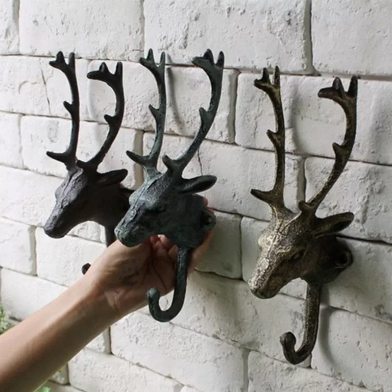 Decorative Deer Head Wall Mount Rack Stylish Cast Iron Hanger Hook