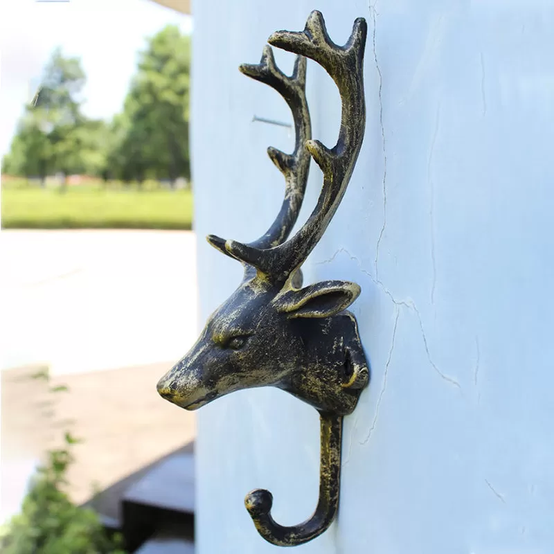 Decorative Deer Head Wall Mount Rack Stylish Cast Iron Hanger Hook