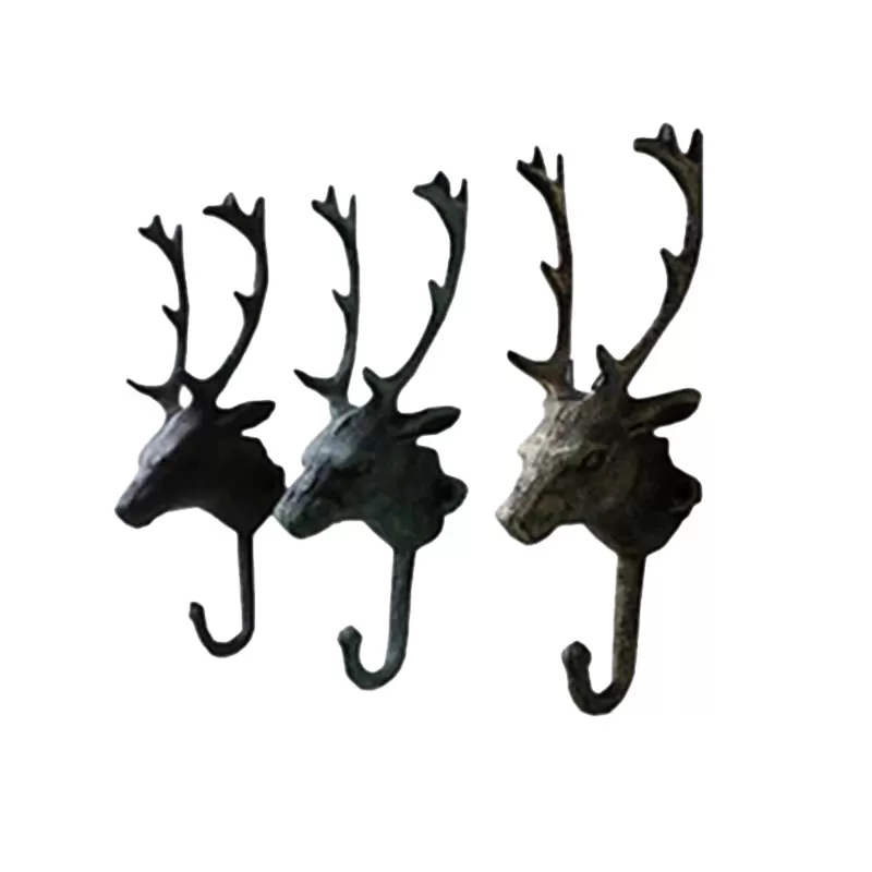 Decorative Deer Head Wall Mount Rack Stylish Cast Iron Hanger Hook