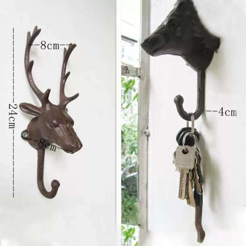 Decorative Deer Head Wall Mount Rack Stylish Cast Iron Hanger Hook