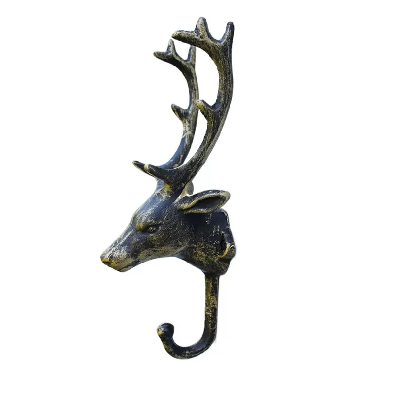 Decorative Deer Head Wall Mount Rack Stylish Cast Iron Hanger Hook