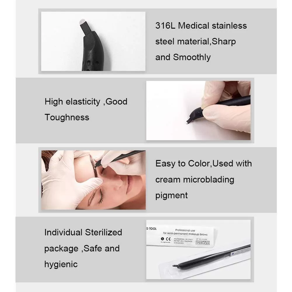 Disposable Microblading Pen with 18U 12CF pins Needles Permanent Makeup Embroidered Eyebrow Tattoo Manual Pen Tebori Machine