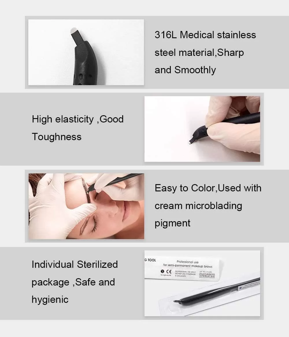 Disposable Microblading Pen with 18U 12CF pins Needles Permanent Makeup Embroidered Eyebrow Tattoo Manual Pen Tebori Machine