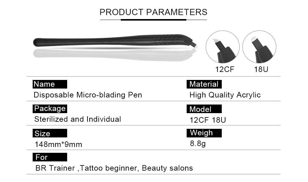 Disposable Microblading Pen with 18U 12CF pins Needles Permanent Makeup Embroidered Eyebrow Tattoo Manual Pen Tebori Machine