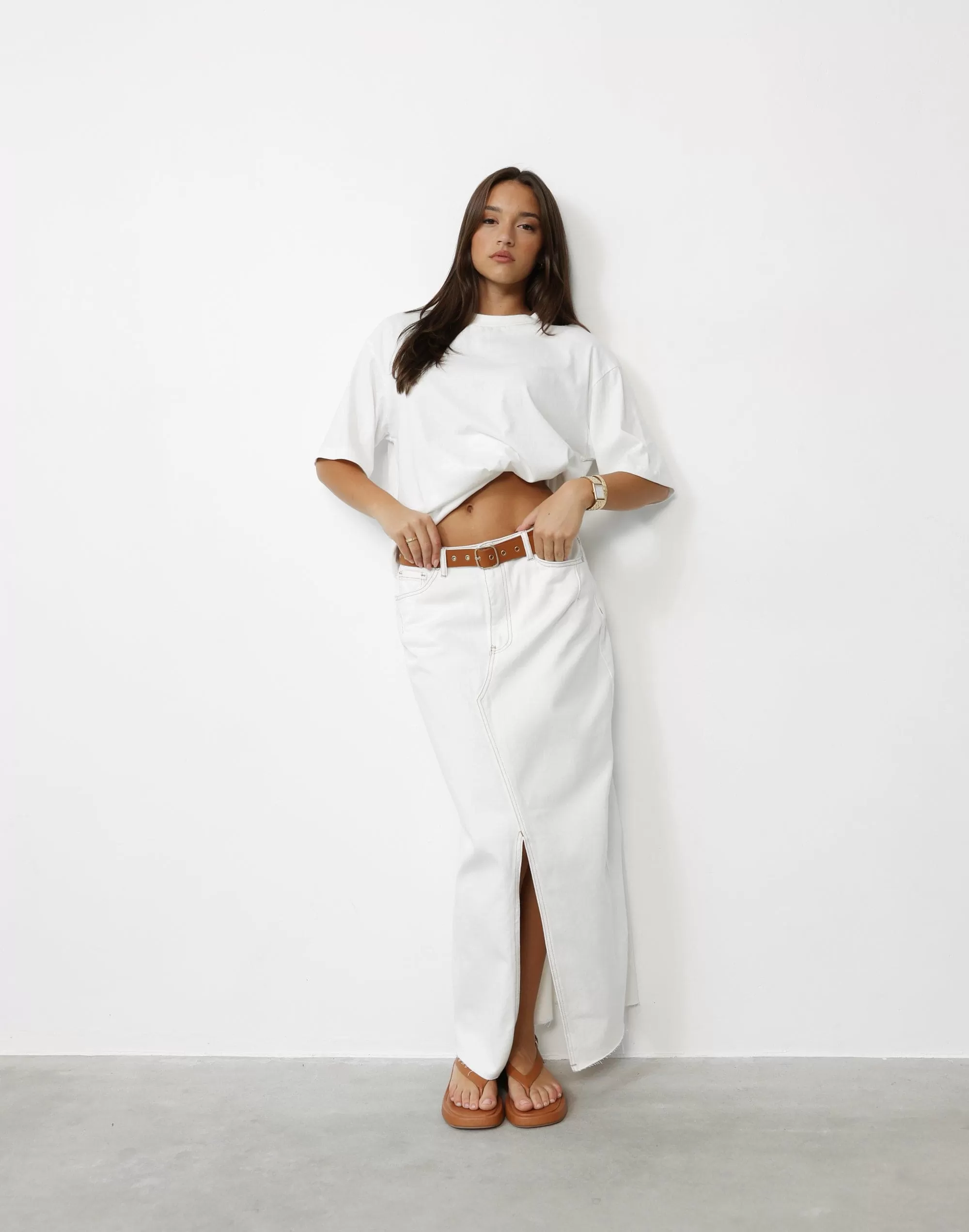 Drew Denim Midi Skirt (Off White)