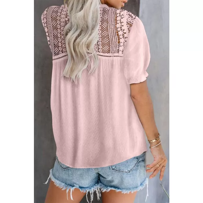 Dusty Rose Crochet Trim Top