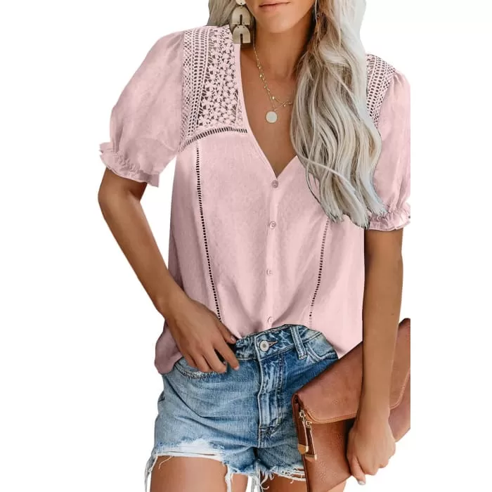 Dusty Rose Crochet Trim Top