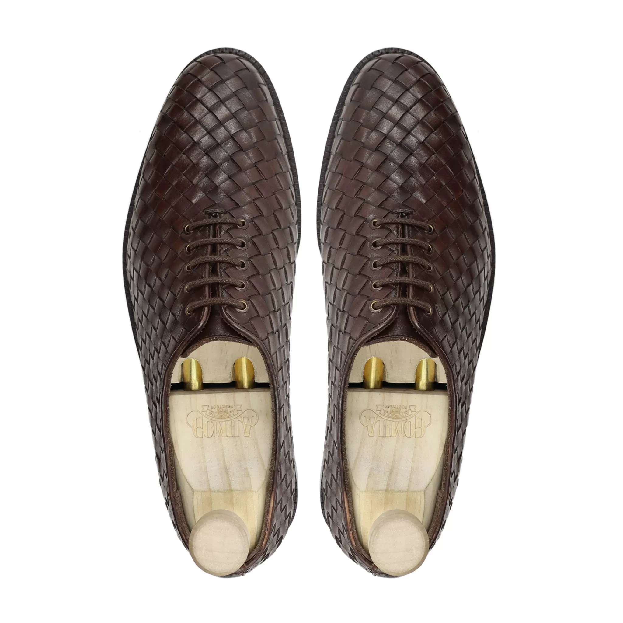 Foxfonna - Men's Dark Brown Hand Woven Leather Wholecut Shoe