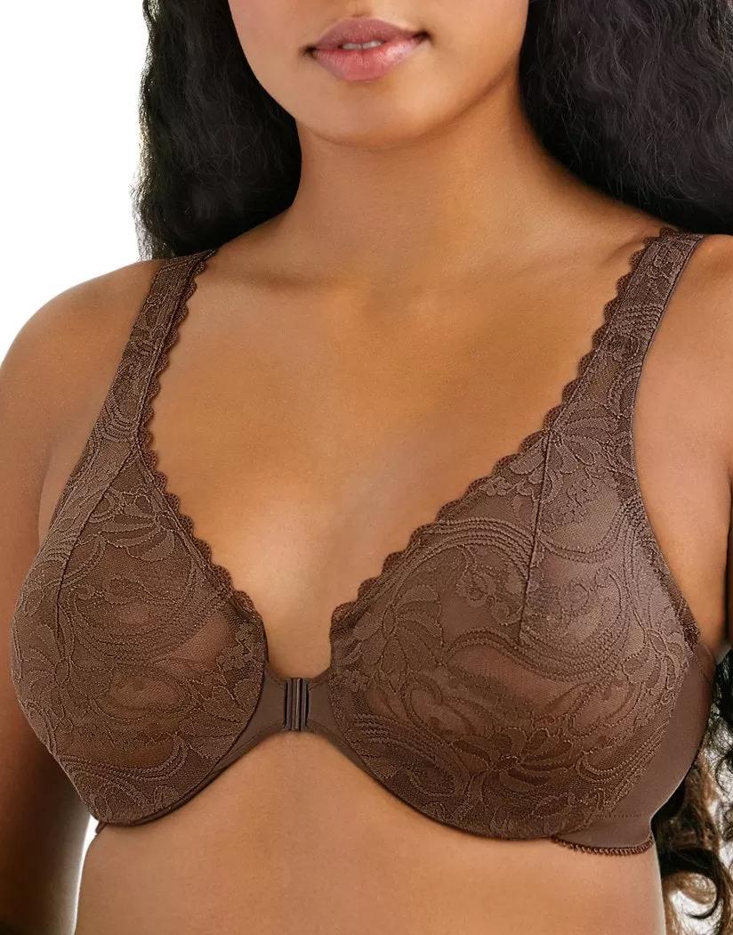 Glamorise Allover Lace Front-Close Underwire Bra Mocha 9245