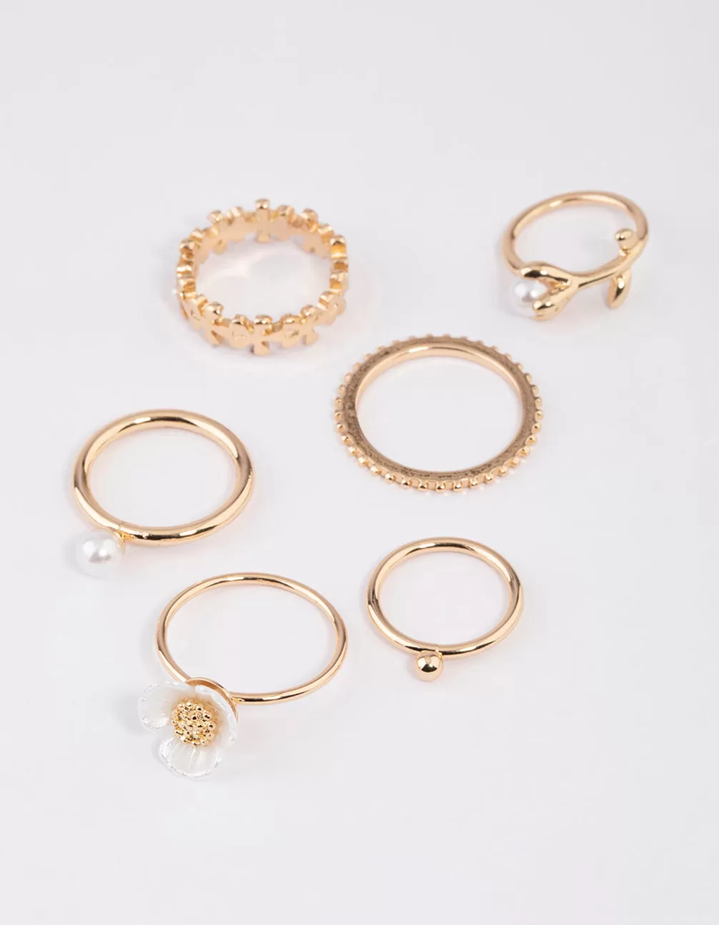 Gold Pearl Flower Ring 6-Pack