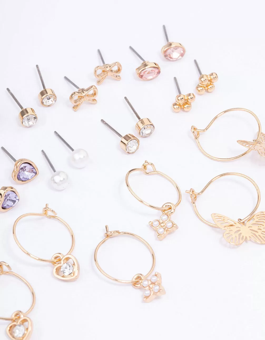 Gold Stone Bow & Floral Earring 12-Pack