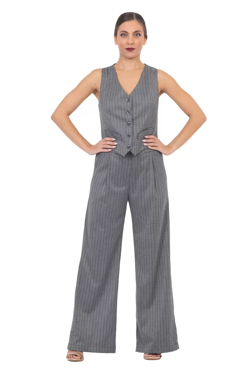 Gray Pinstripe Women's Suit Vest