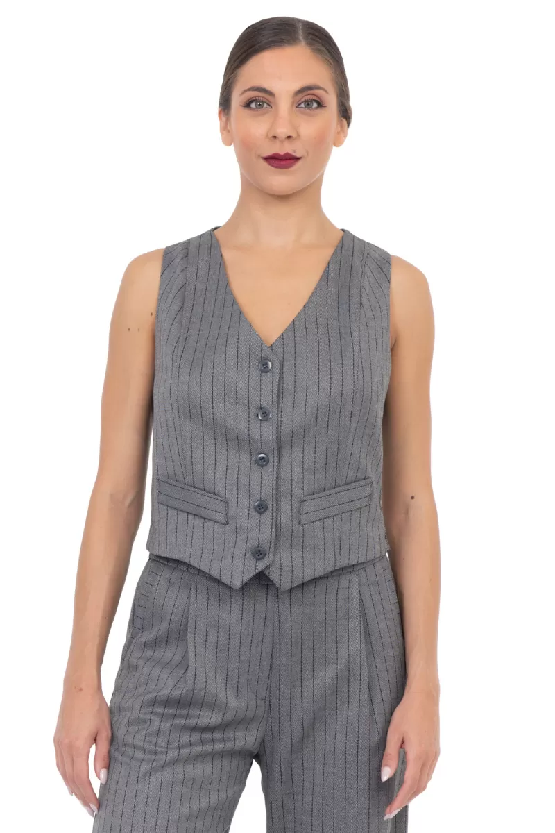 Gray Pinstripe Women's Suit Vest