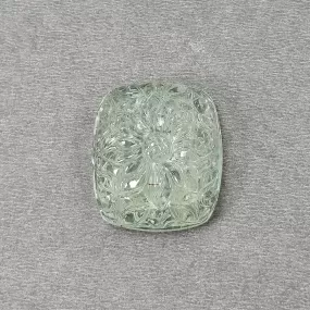 GREEN AQUAMARINE Gemstone Carving : 62.95cts Natural Untreated Aqua Both Side Hand Carved Cushion Shape 28.5*25mm