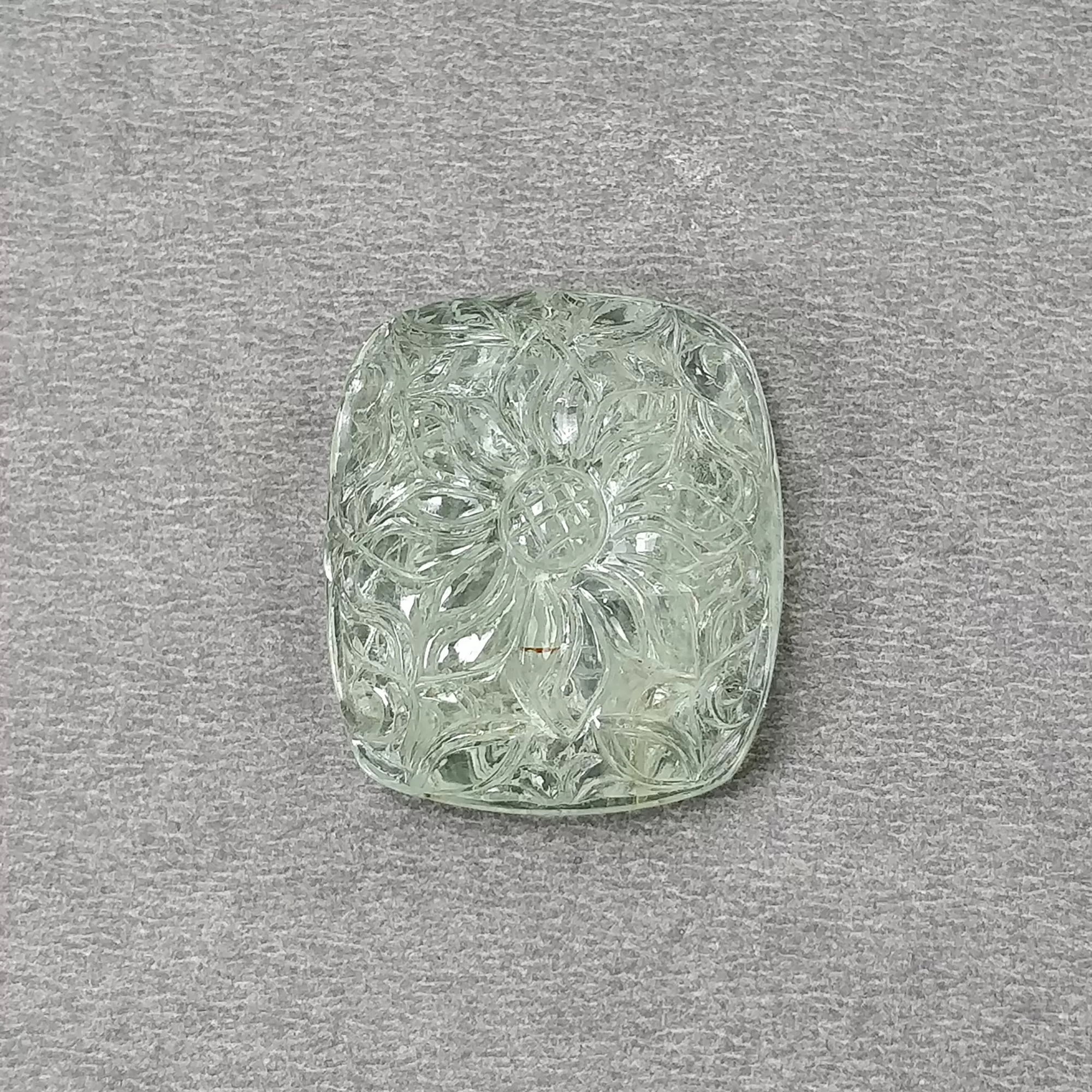 GREEN AQUAMARINE Gemstone Carving : 62.95cts Natural Untreated Aqua Both Side Hand Carved Cushion Shape 28.5*25mm