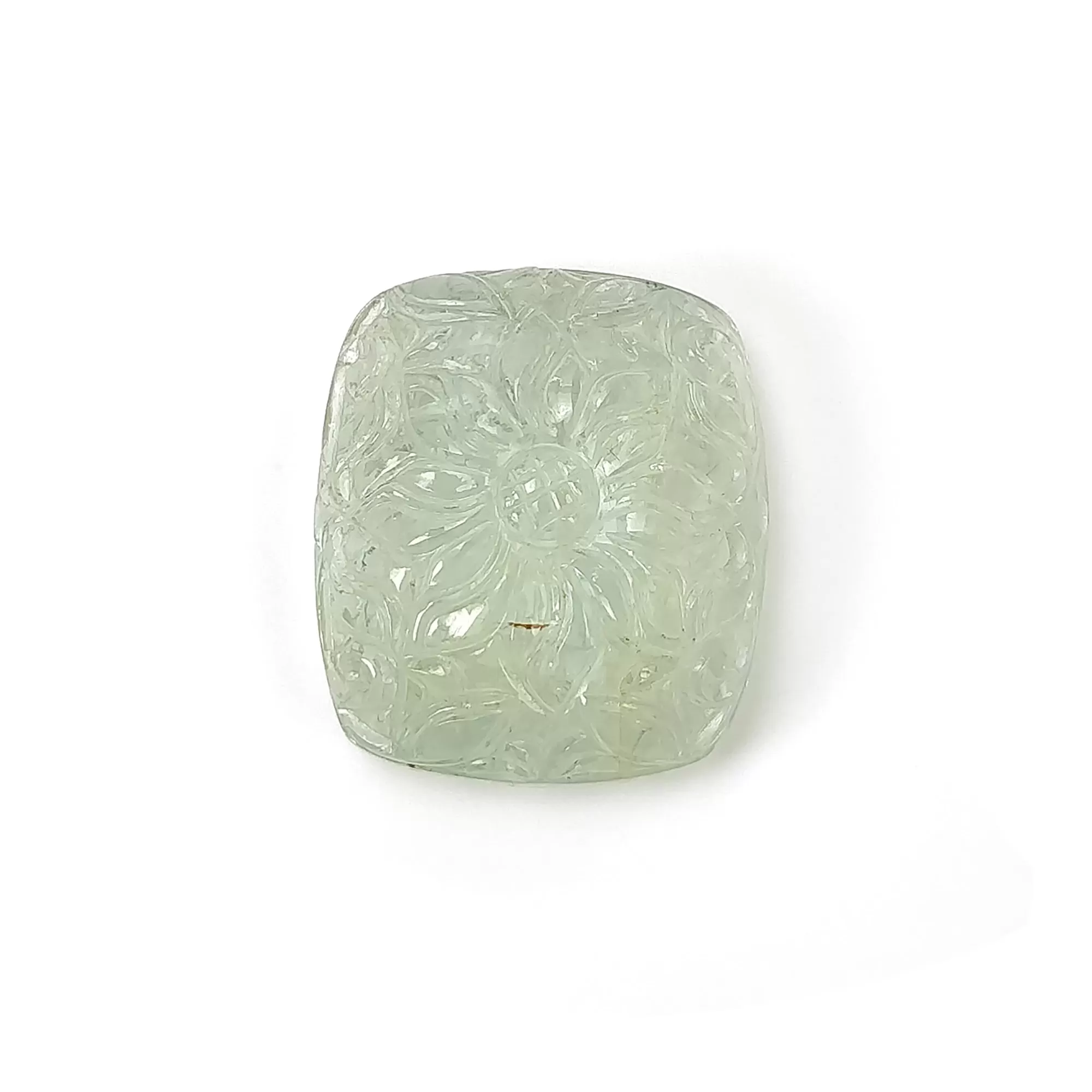 GREEN AQUAMARINE Gemstone Carving : 62.95cts Natural Untreated Aqua Both Side Hand Carved Cushion Shape 28.5*25mm