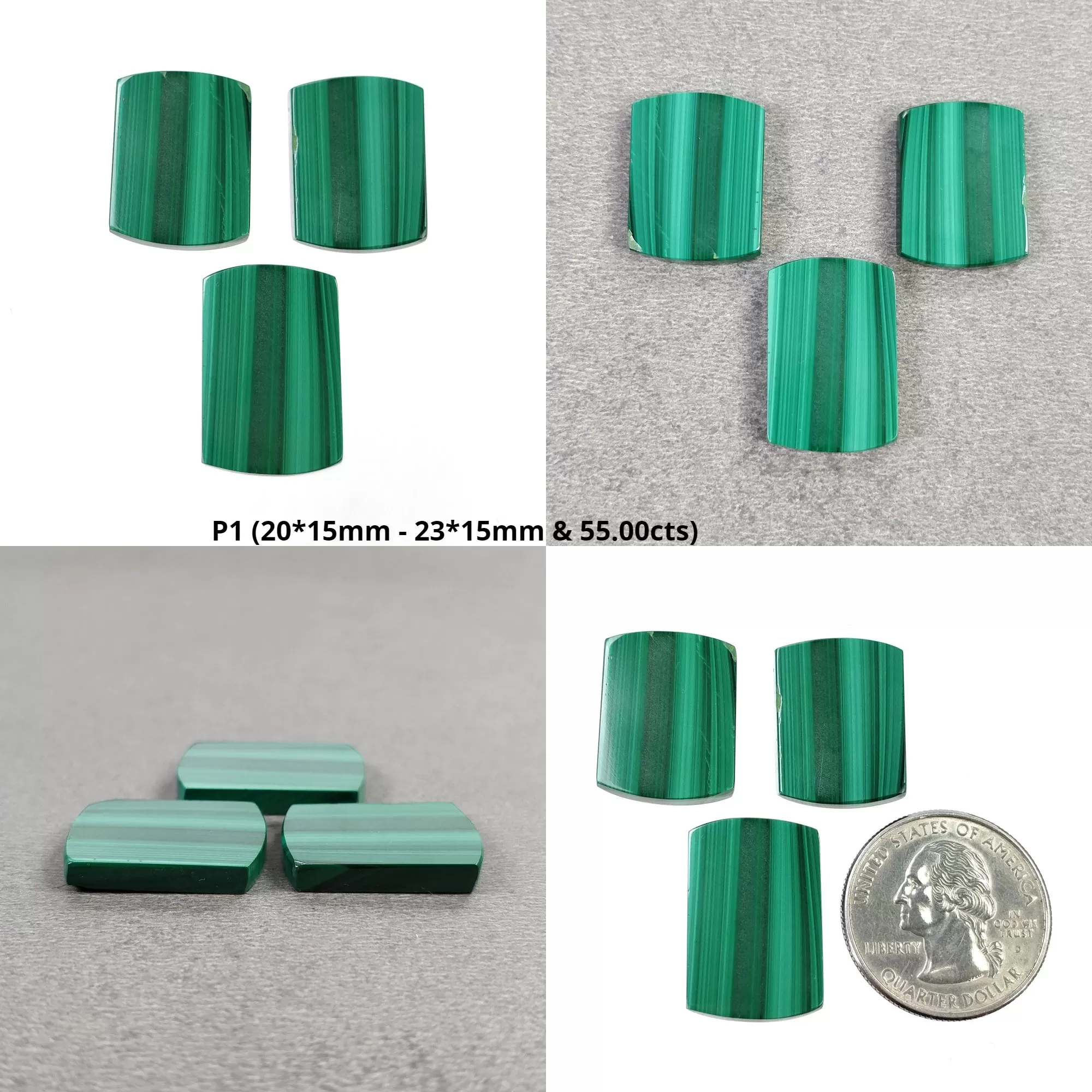 GREEN MALACHITE Gemstone Flat Slices : Natural Untreated Bi-Color Malachite Cushion Shape 3pcs