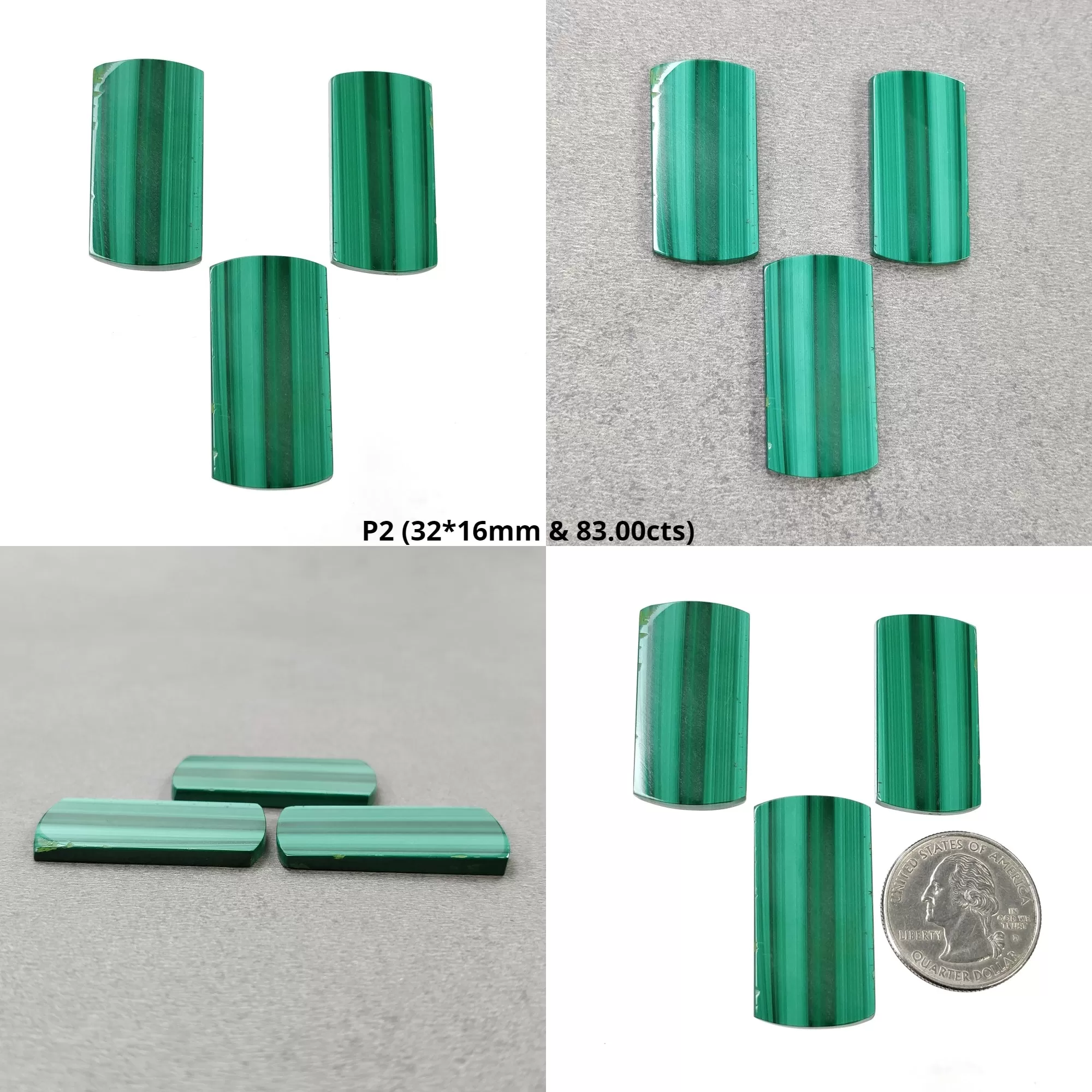 GREEN MALACHITE Gemstone Flat Slices : Natural Untreated Bi-Color Malachite Cushion Shape 3pcs