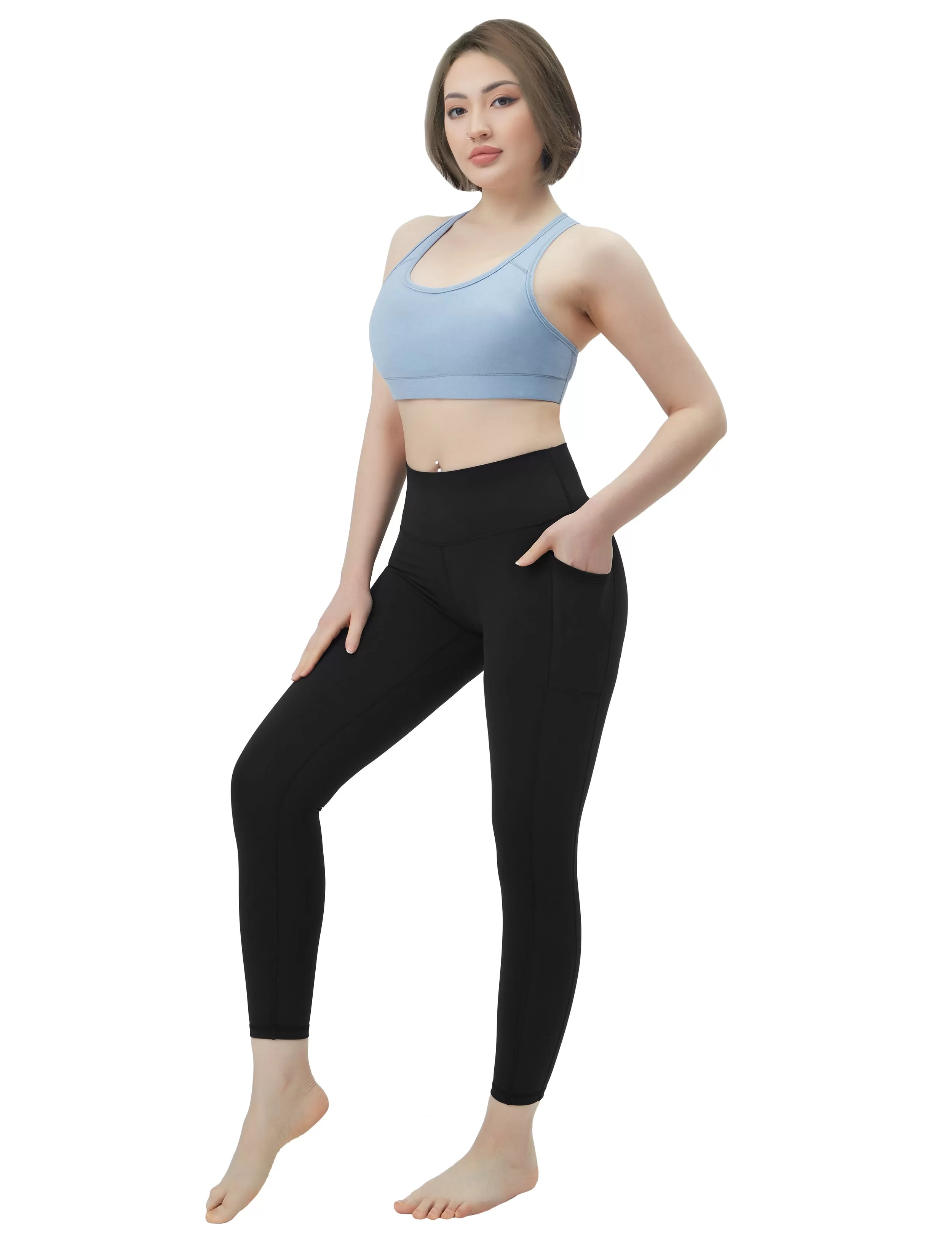 High Waisted Yoga Pants 7/8 Length Leggings with Pockets black