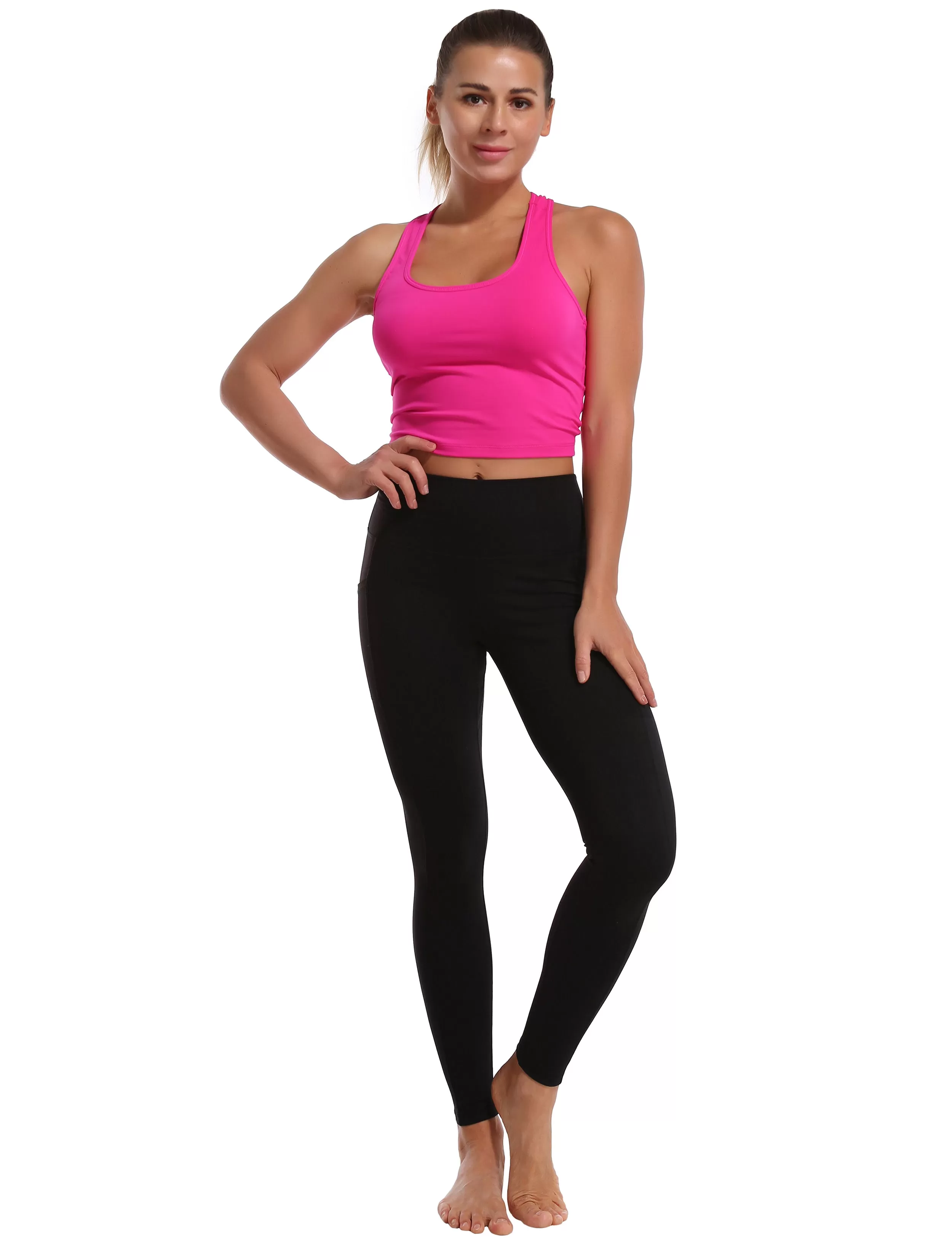 High Waisted Yoga Pants 7/8 Length Leggings with Pockets black