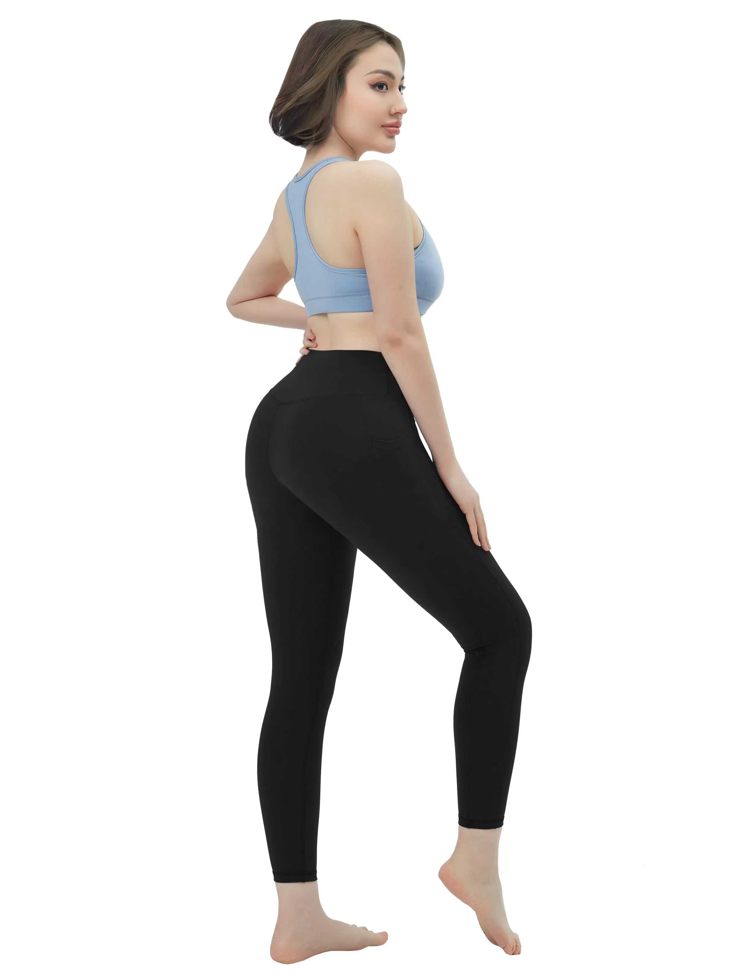 High Waisted Yoga Pants 7/8 Length Leggings with Pockets black