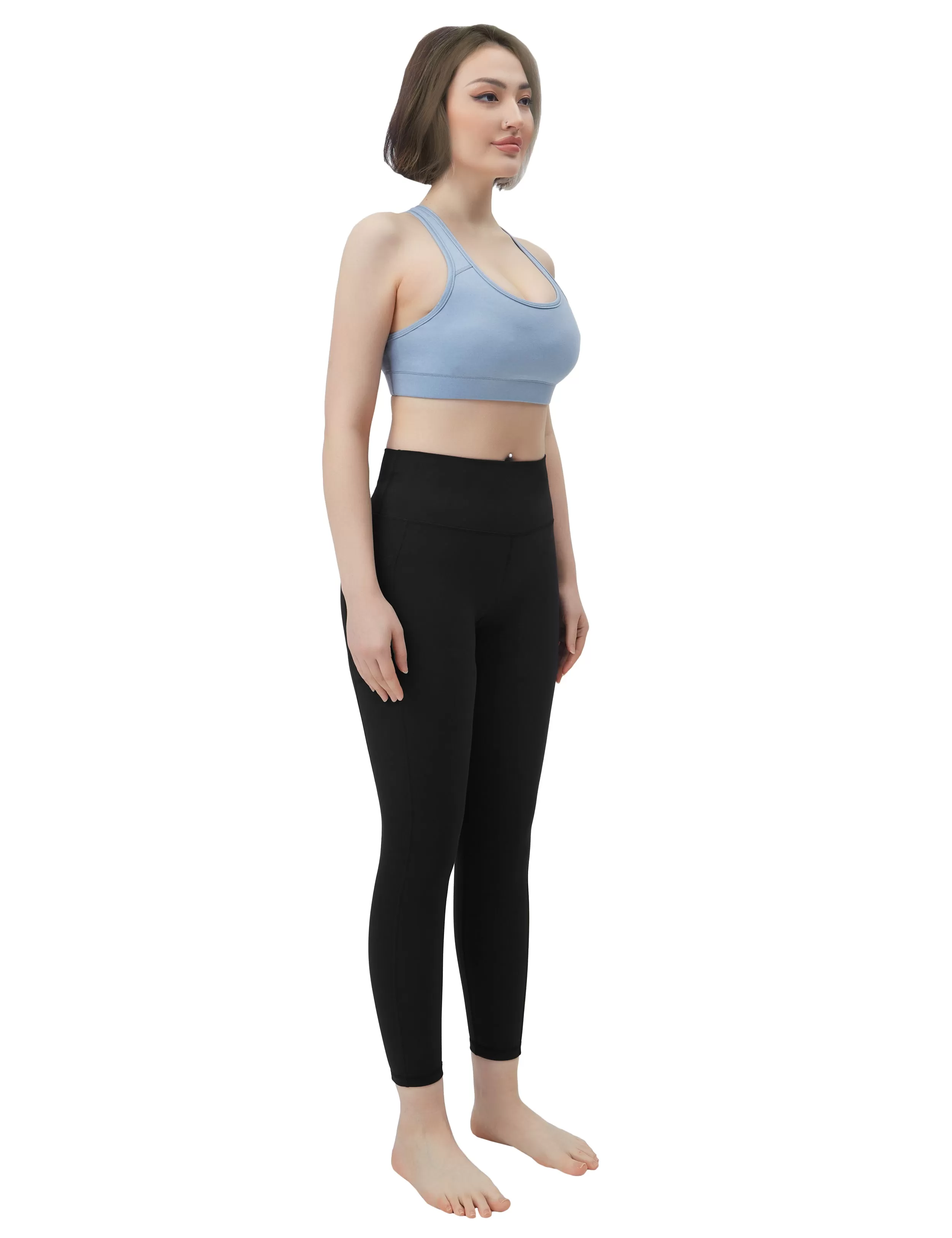 High Waisted Yoga Pants 7/8 Length Leggings with Pockets black