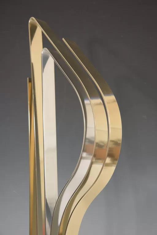 Kinetic Flame Sculpture in Brass and Chrome on Lucite Base by Dan Murphy, Signed