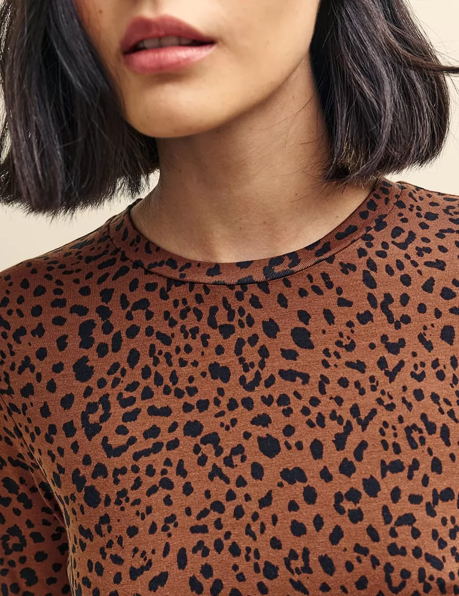 Leopard Print Crew Neck Long Sleeve T-Shirt