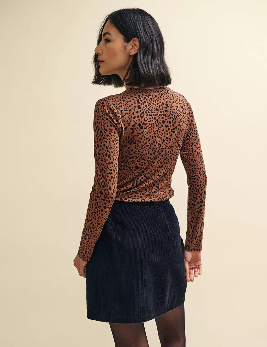 Leopard Print Crew Neck Long Sleeve T-Shirt