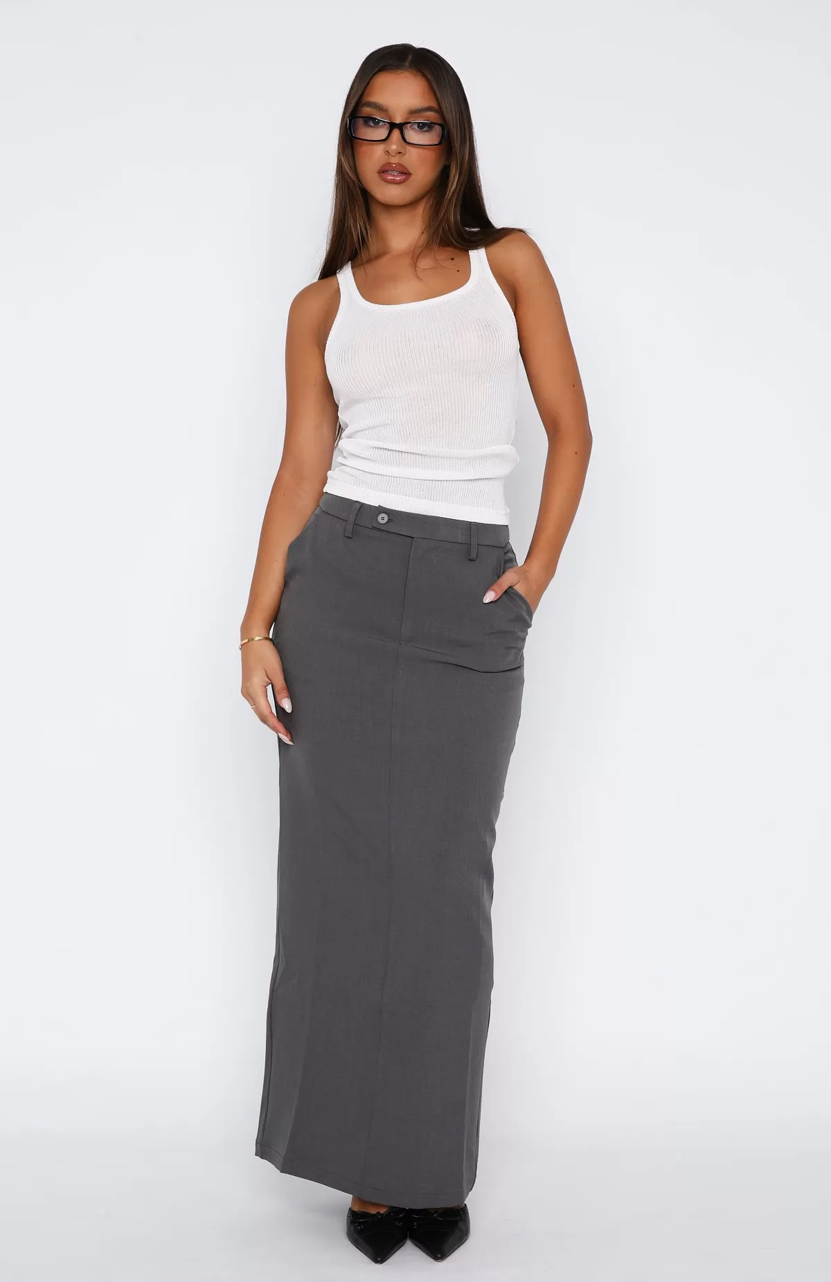 Luxe Haven Maxi Skirt Charcoal