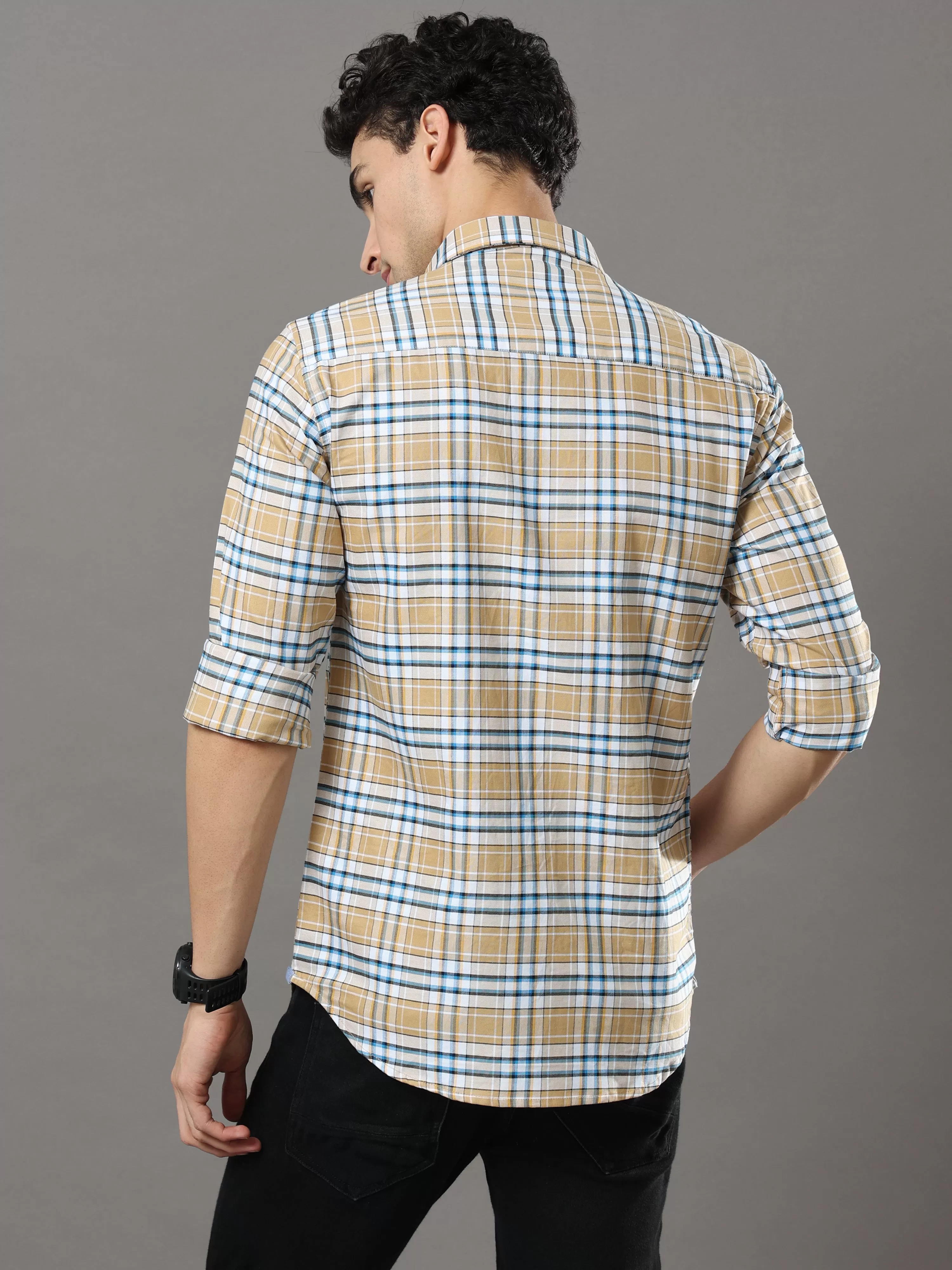 Mustard And Blue Checks Shirt